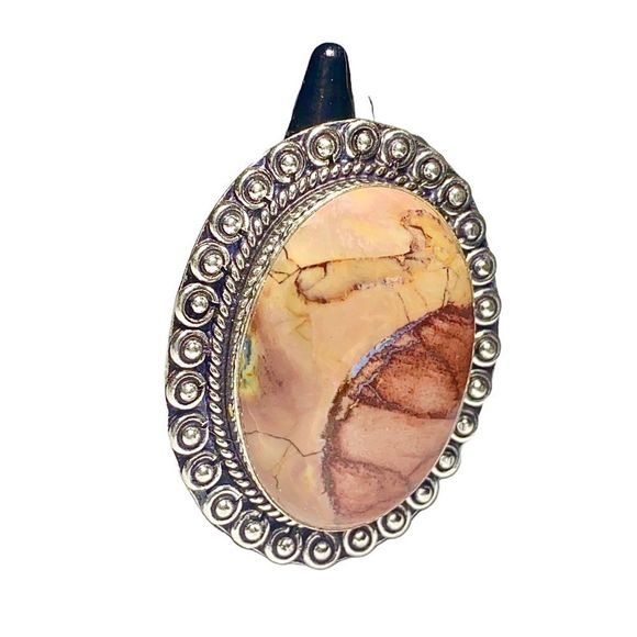 Natural Butterfly Jasper Gemstone in a Handcrafted 925 Silver Overlay Ring (8) - Picture 3 of 12